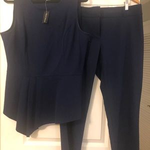 WHBM Blue pants with matching peplum shirt